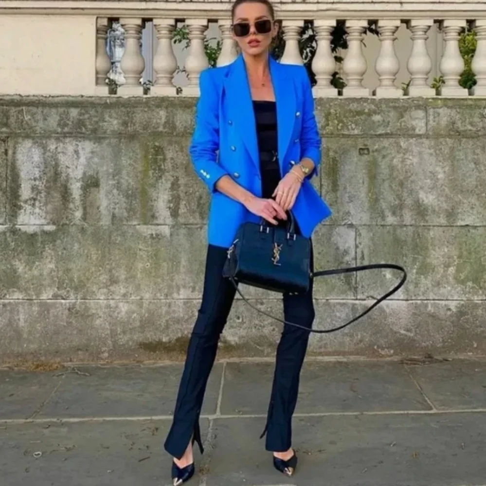 ZARA TAILORED DOUBLE BREASTED BLAZER BLUISH Bloggers favorite - Picture 3 of 16